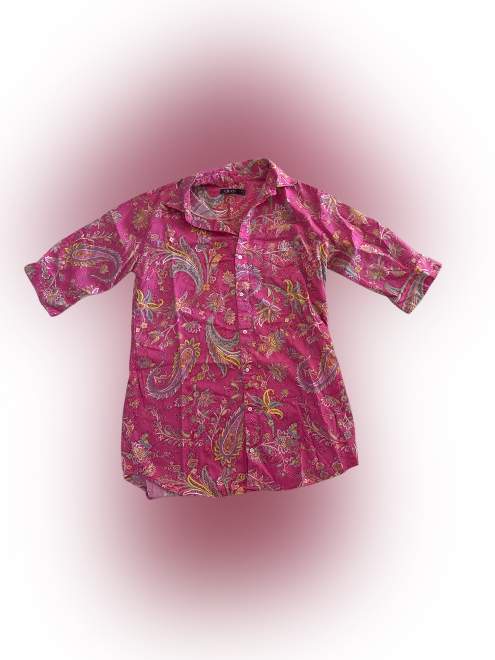 Lauren Ralph Lauren Fuchsia Paisley Button-Front Sleep Shirt